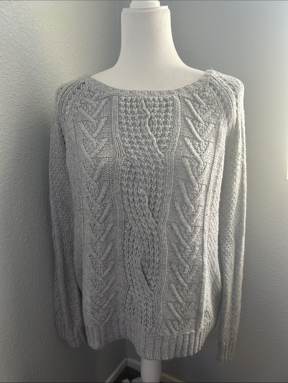 Banana Republic Light Gray Cable Knit Crewneck Sweater